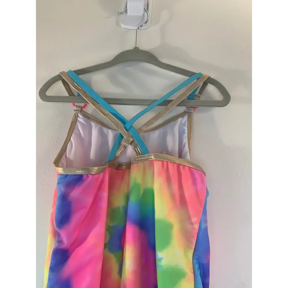 JUICY COUTURE Girl’s Tie Dye One Piece Rainbow Swimsuit / Size: 8